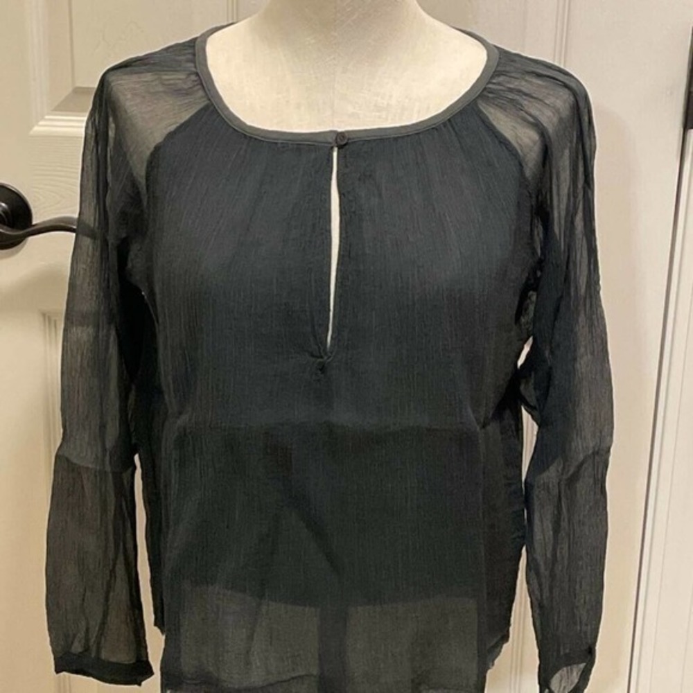 Kristensen Du Nord women’s Blouse Black Long silk Sleeve sheer top NWT Sz 1